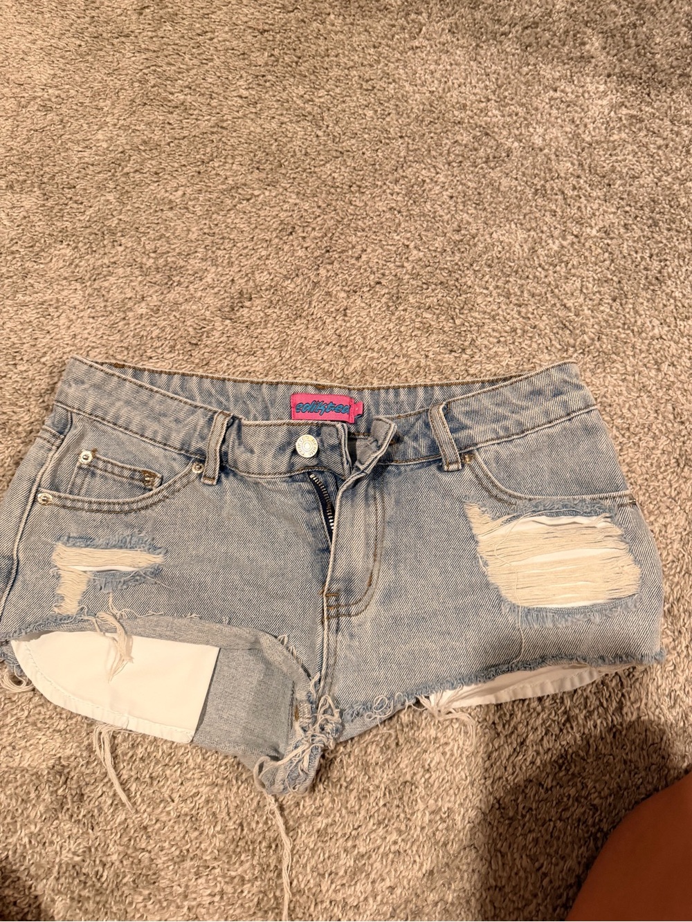 Edikted Light Blue Distressed Denim Cutoff Shorts